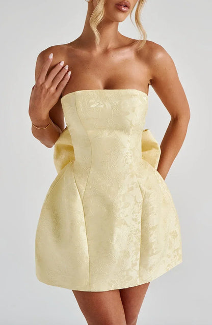 Strapless Jacquard Mini Dress with Bow Back Detail