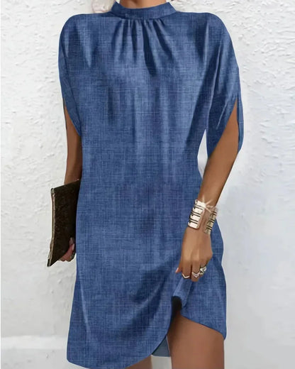 Mock Neck Cape Sleeve Mini Dress with Split Detail