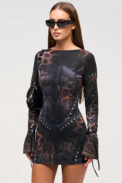 Women’s Printed Long Sleeve Bodycon Mini Dress