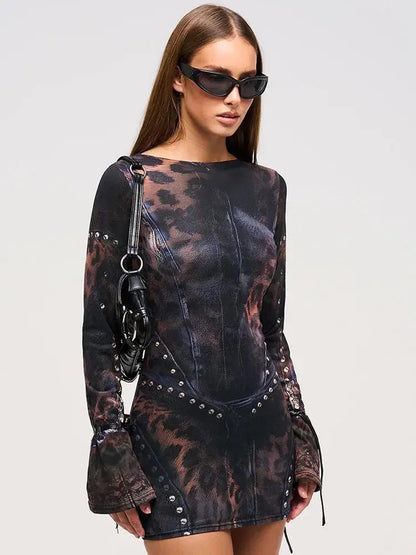 Women’s Printed Long Sleeve Bodycon Mini Dress