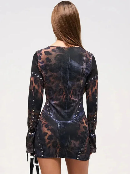 Women’s Printed Long Sleeve Bodycon Mini Dress
