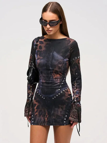 Women’s Printed Long Sleeve Bodycon Mini Dress