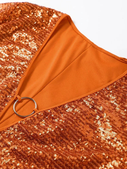 Sequin Mini Dress Deep V-Neck Flared Sleeves Party