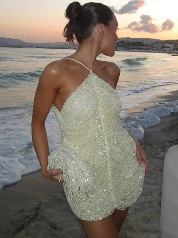 Beaded Halter Mini Dress for Women