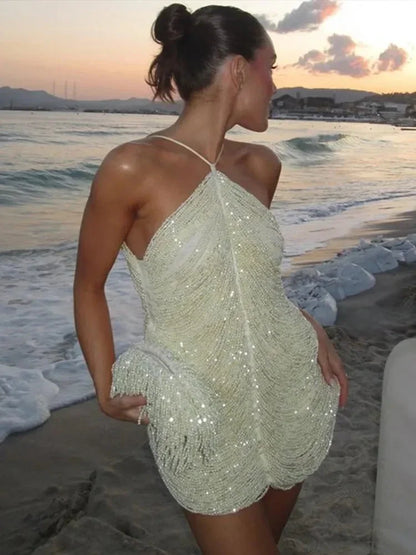 Beaded Halter Mini Dress for Women