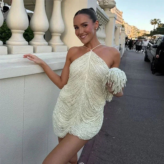 Beaded Halter Mini Dress for Women