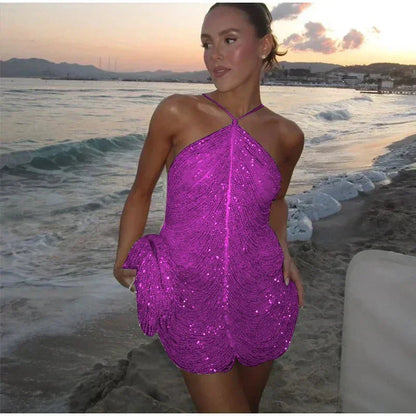 Beaded Halter Mini Dress for Women