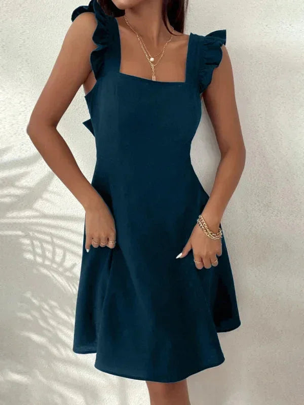 Women's Flared Mini Dress with Flutter Sleeves
