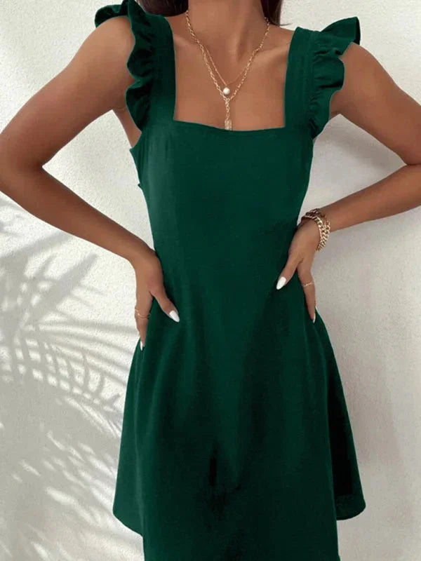 Women's Flared Mini Dress with Flutter Sleeves