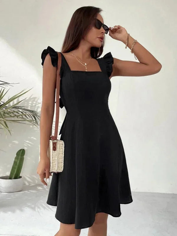 Women's Flared Mini Dress with Flutter Sleeves