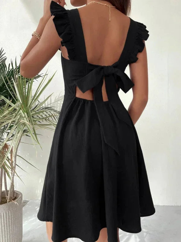 Women's Flared Mini Dress with Flutter Sleeves