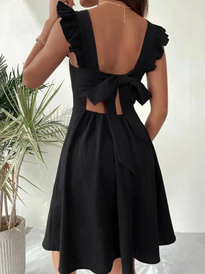 Women's Flared Mini Dress with Flutter Sleeves