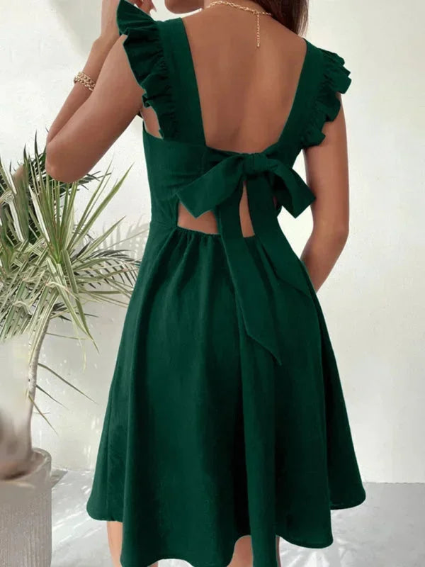 Women's Flared Mini Dress with Flutter Sleeves