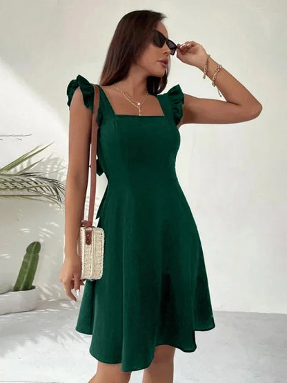 Women's Flared Mini Dress with Flutter Sleeves