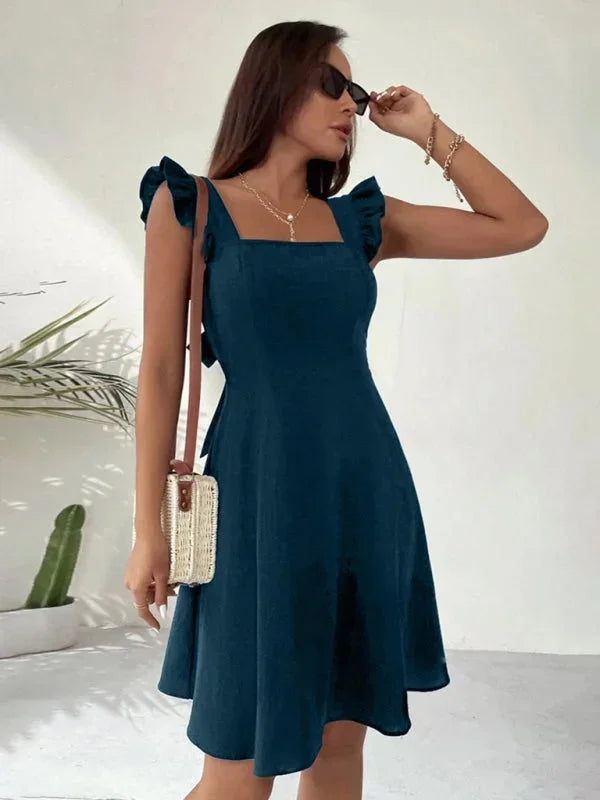 Women's Flared Mini Dress with Flutter Sleeves