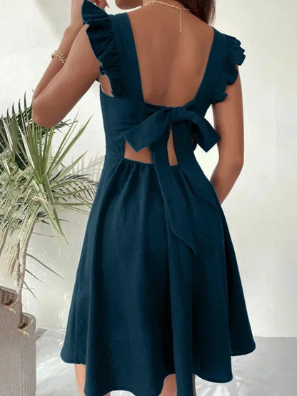 Women's Flared Mini Dress with Flutter Sleeves