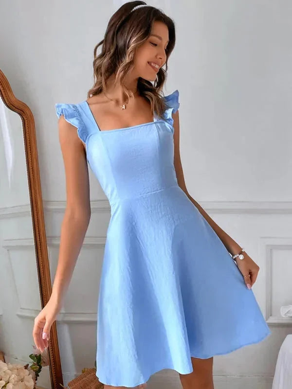 Women's Flared Mini Dress with Flutter Sleeves