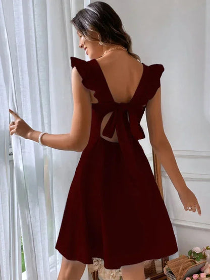 Women's Flared Mini Dress with Flutter Sleeves