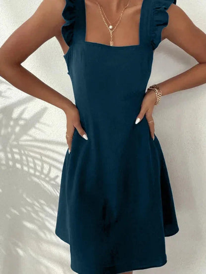Women's Flared Mini Dress with Flutter Sleeves