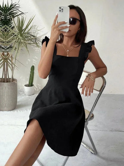 Women's Flared Mini Dress with Flutter Sleeves