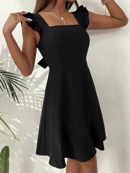 Women's Flared Mini Dress with Flutter Sleeves