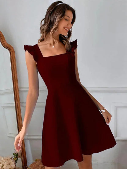Women's Flared Mini Dress with Flutter Sleeves