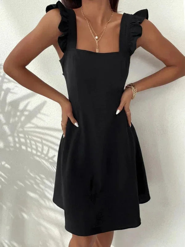 Women's Flared Mini Dress with Flutter Sleeves