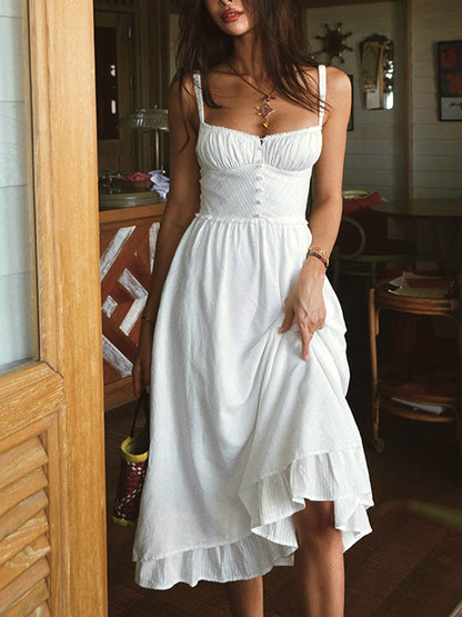 Ruffle Hem Cotton Midi Dress for Women, Sleeveless