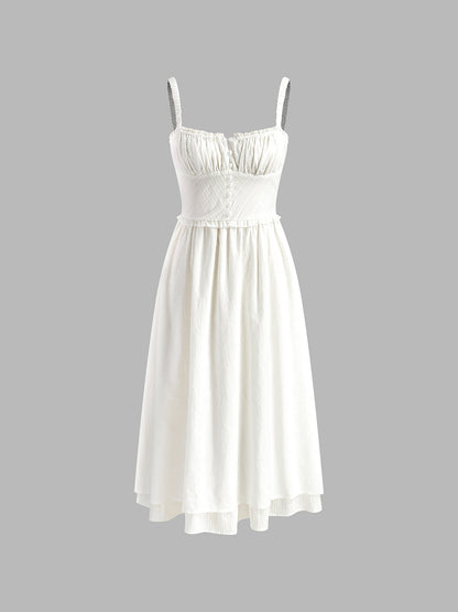 Ruffle Hem Cotton Midi Dress for Women, Sleeveless