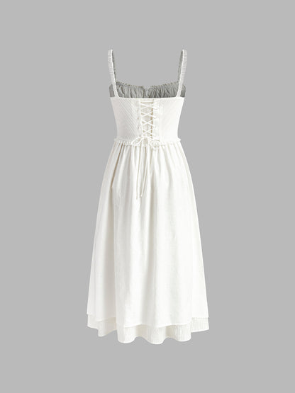 Ruffle Hem Cotton Midi Dress for Women, Sleeveless