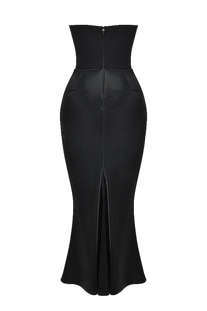 Women’s Strapless Ruched Maxi Dress with Mermaid Hem