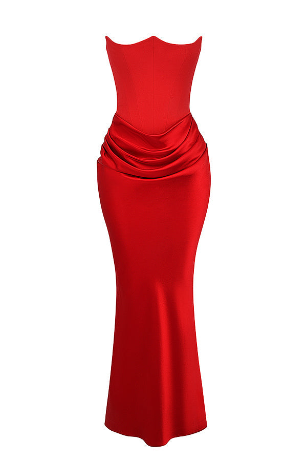 Women’s Strapless Ruched Maxi Dress with Mermaid Hem