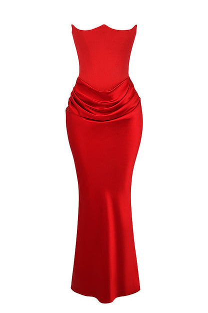 Women’s Strapless Ruched Maxi Dress with Mermaid Hem