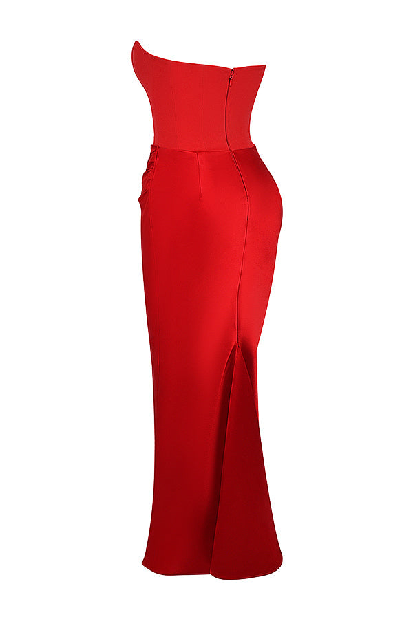 Women’s Strapless Ruched Maxi Dress with Mermaid Hem