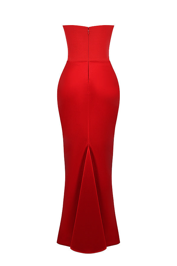 Women’s Strapless Ruched Maxi Dress with Mermaid Hem