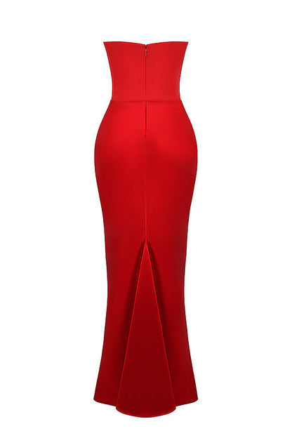 Women’s Strapless Ruched Maxi Dress with Mermaid Hem