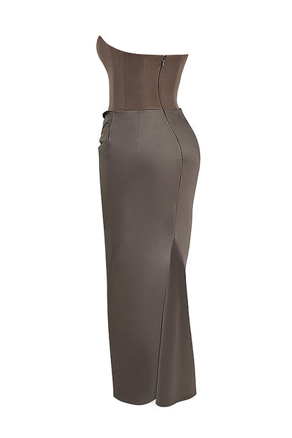 Women’s Strapless Ruched Maxi Dress with Mermaid Hem