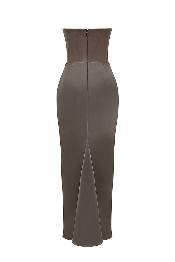 Women’s Strapless Ruched Maxi Dress with Mermaid Hem