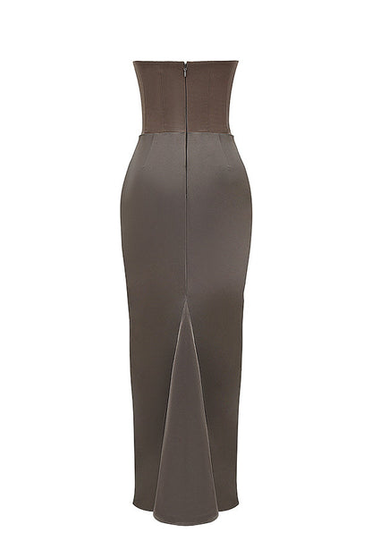 Women’s Strapless Ruched Maxi Dress with Mermaid Hem