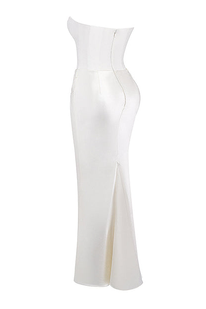 Women’s Strapless Ruched Maxi Dress with Mermaid Hem