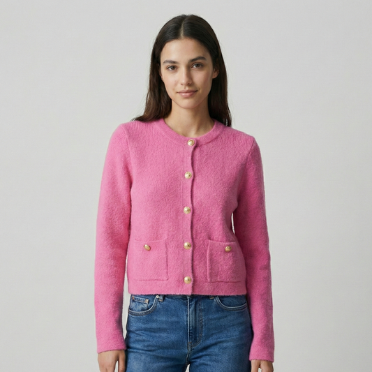 Women’s Cropped Button-Up Cardigan with Gold Buttons