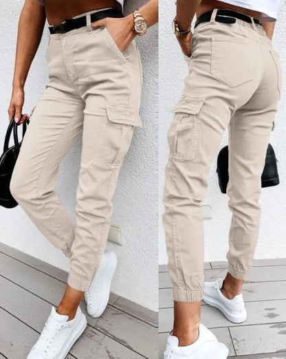 Women’s High Waist Cargo Jogger Pants wit Utility Pocket Design