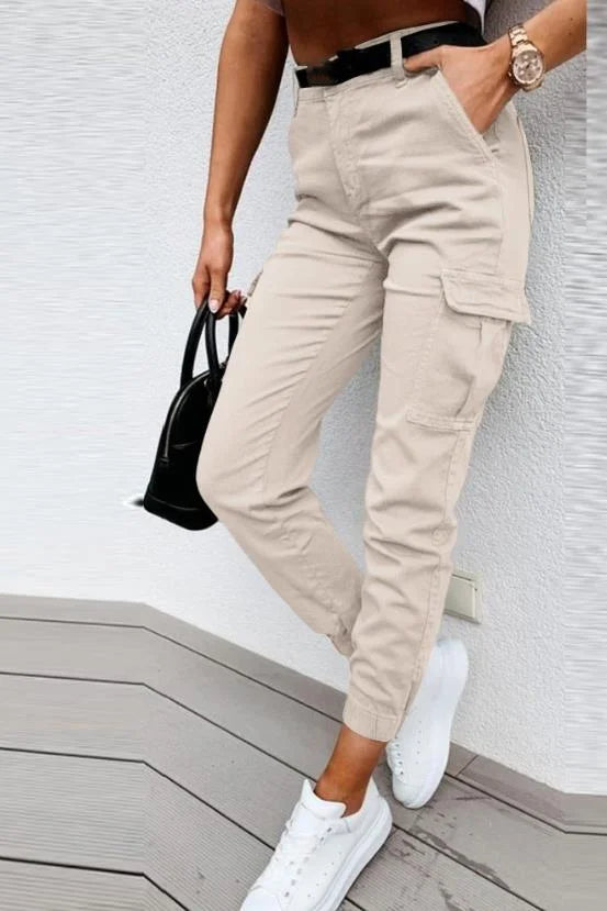 Women’s High Waist Cargo Jogger Pants wit Utility Pocket Design