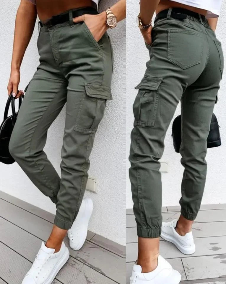Women’s High Waist Cargo Jogger Pants wit Utility Pocket Design