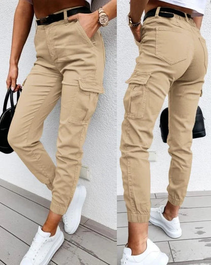 Women’s High Waist Cargo Jogger Pants wit Utility Pocket Design