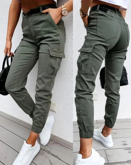 Women’s High Waist Cargo Jogger Pants wit Utility Pocket Design