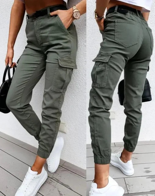 Women’s High Waist Cargo Jogger Pants wit Utility Pocket Design
