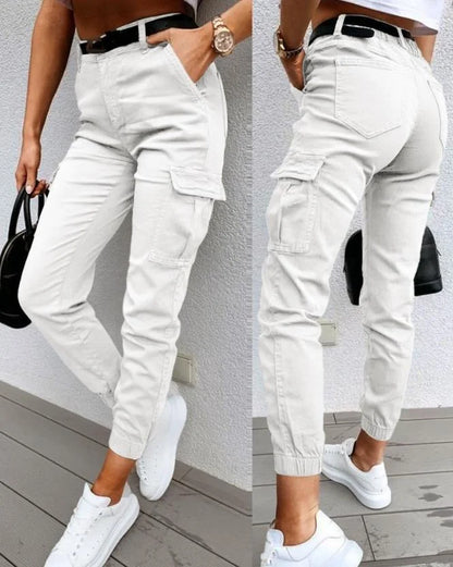 Women’s High Waist Cargo Jogger Pants wit Utility Pocket Design