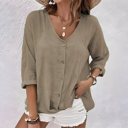 Relaxed Fit Button-Up Blouse Breathable