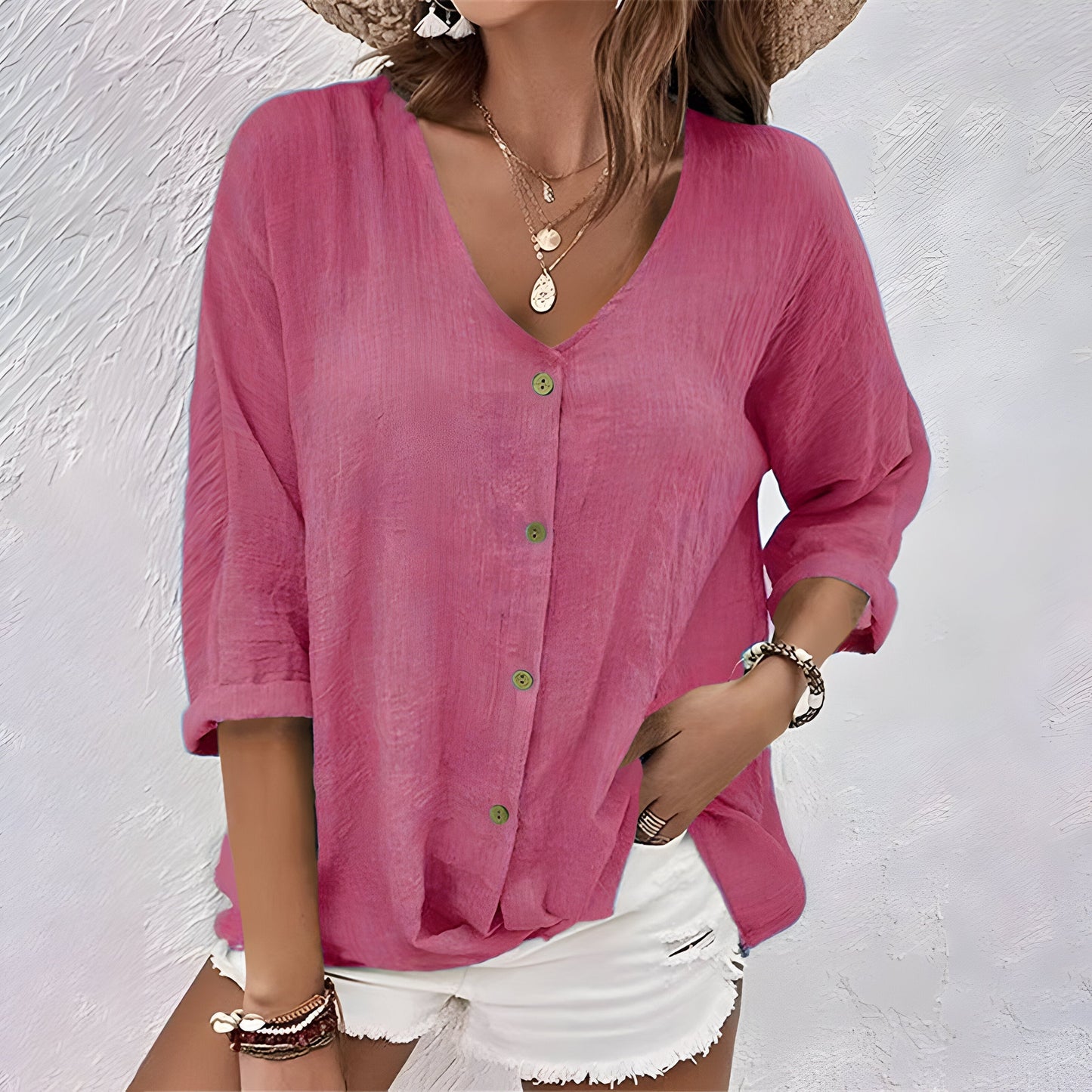 Relaxed Fit Button-Up Blouse Breathable